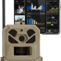 Moultrie Edge 2 Pro Cellular Trail Camera – automatic nationwide 4G LTE connection, on-demand 40MP photos, 1440p video with HD audio, AI false-trigger reduction, 100 ft detection range, and no-glow flash for discreet nighttime monitoring.